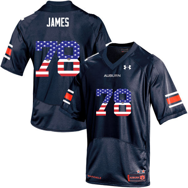 Auburn Tigers Men's Darius James #78 Navy Under Armour Stitched College USA Flag Fashion NCAA Authentic Football Jersey UUR4074DM